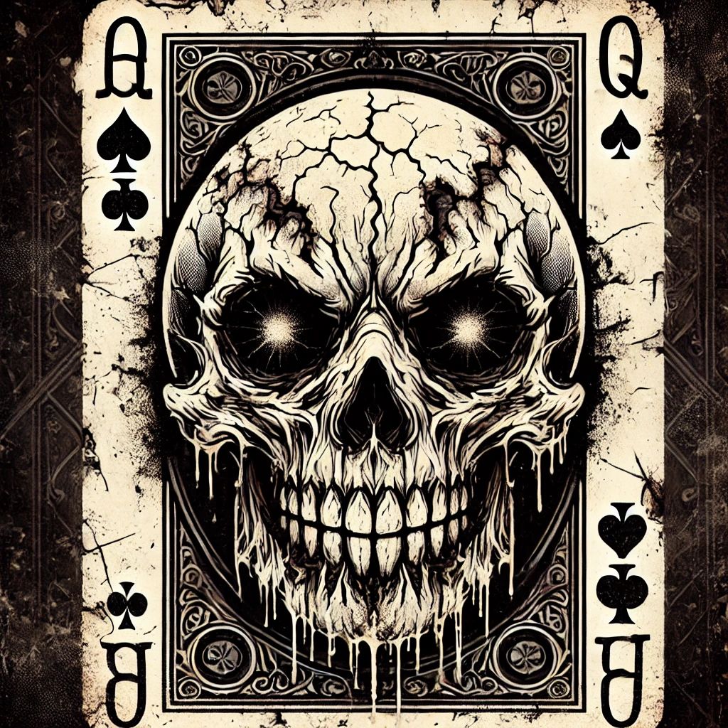 DALL·E 2025-02-17 18.45.57 - A horror-themed playing card featuring a sinister skull design. The skull has a round, white face with melting and cracked textures. Its eyes are repl.jpg